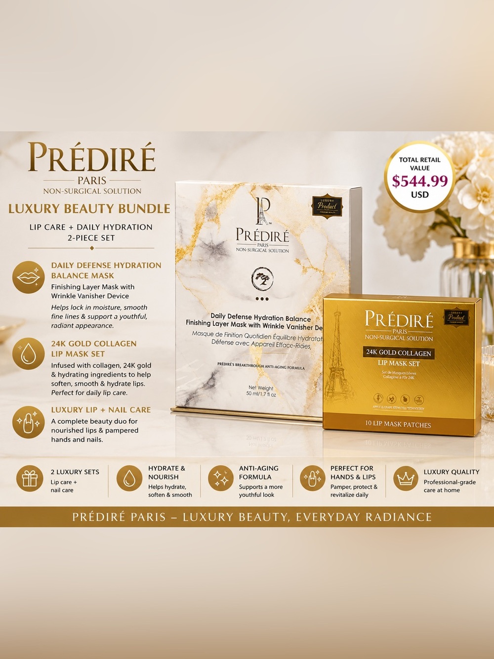 Prédiré Paris Daily Defense Mask + 24K Gold Collagen Lip Mask Set